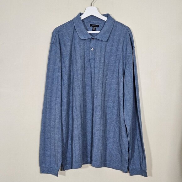 Van Heusen Polo Shirt Men XXL Lot of 2 Blue Beige LS Button Knit Normcore Casual - Picture 3 of 16